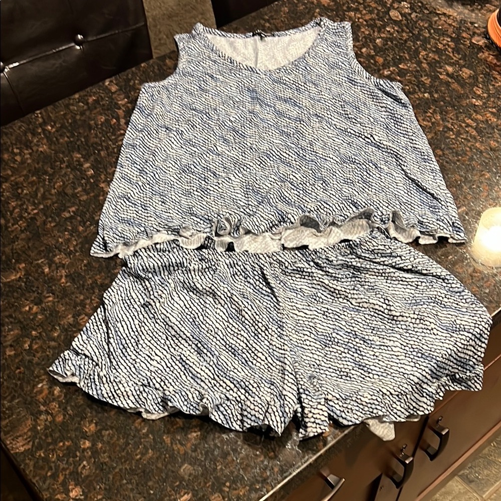 Tart Blue Lace Pajama Set with Scalloped Edges